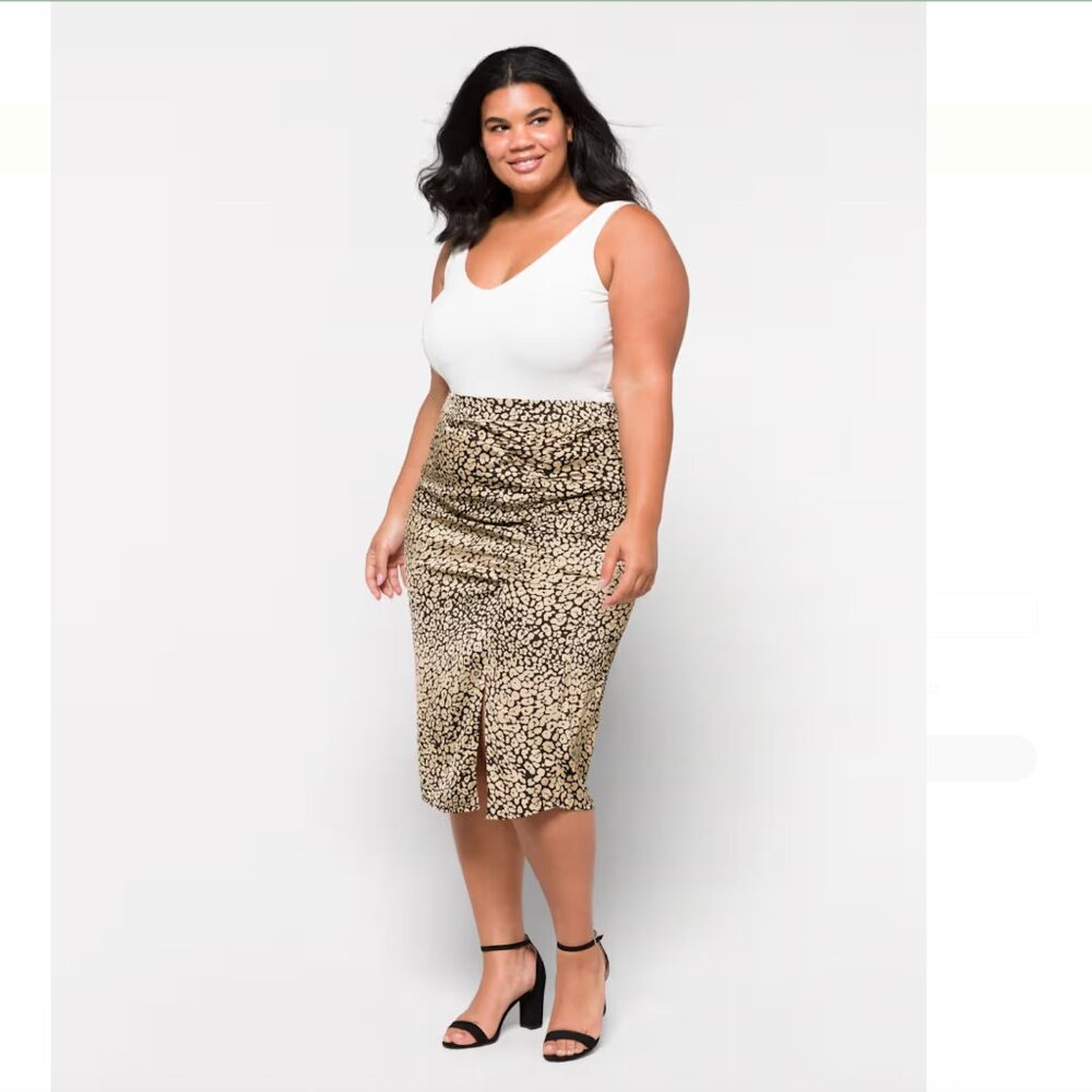 NWT Skies are Blue Zya Ruched Midi Skirt Stitch Fix Size 2X 18/20 Leopard